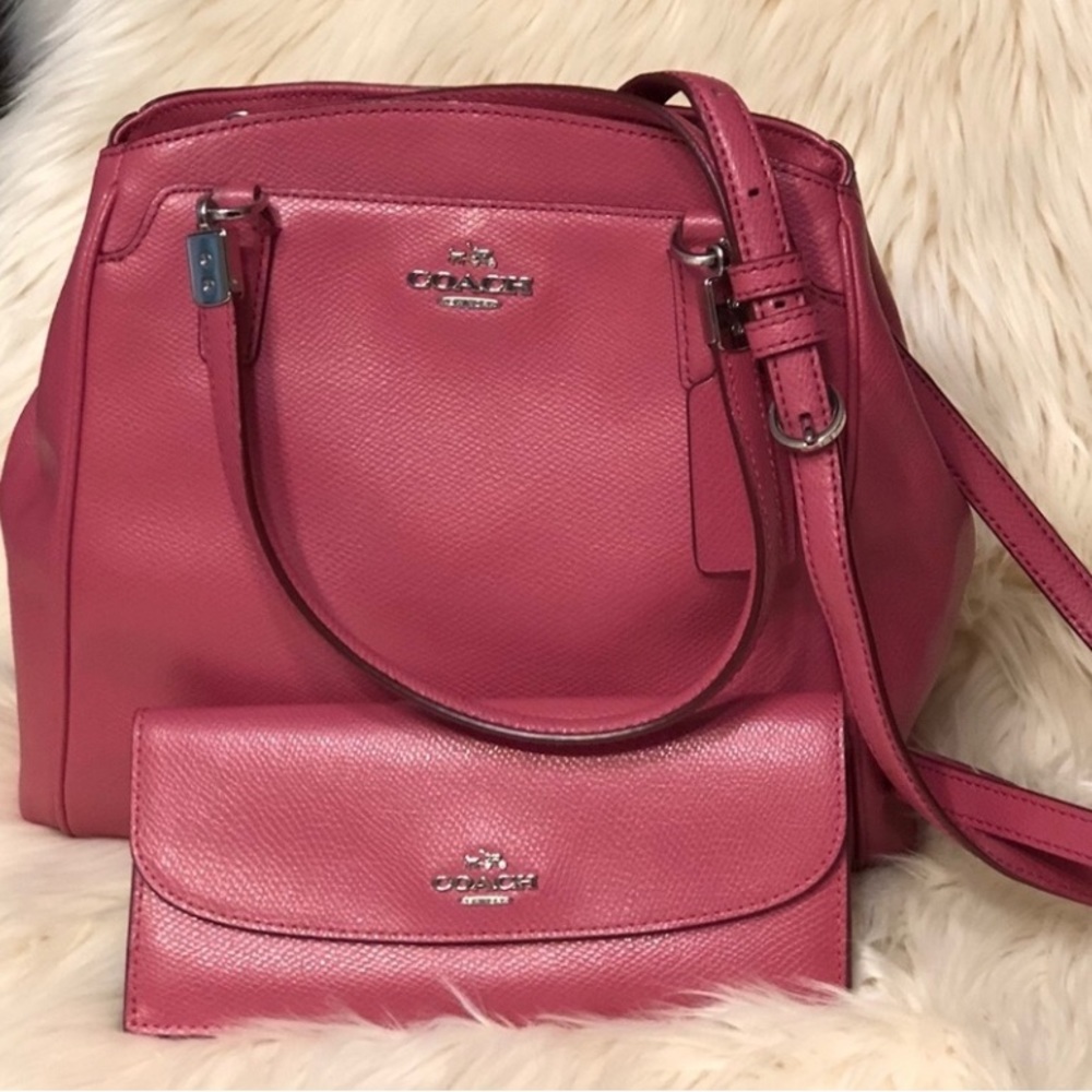 COACH set! Minetta Crossbody SAFFIANO LEATHER rose pink AND matching wallet